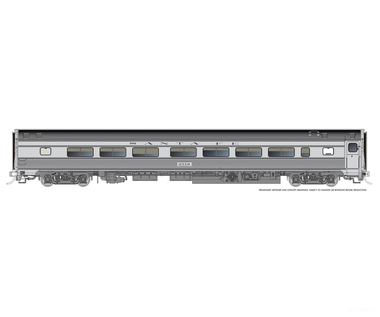 Rapido 115180 HO Budd Coach: Santa Fe: #2829 - Passenger Cars