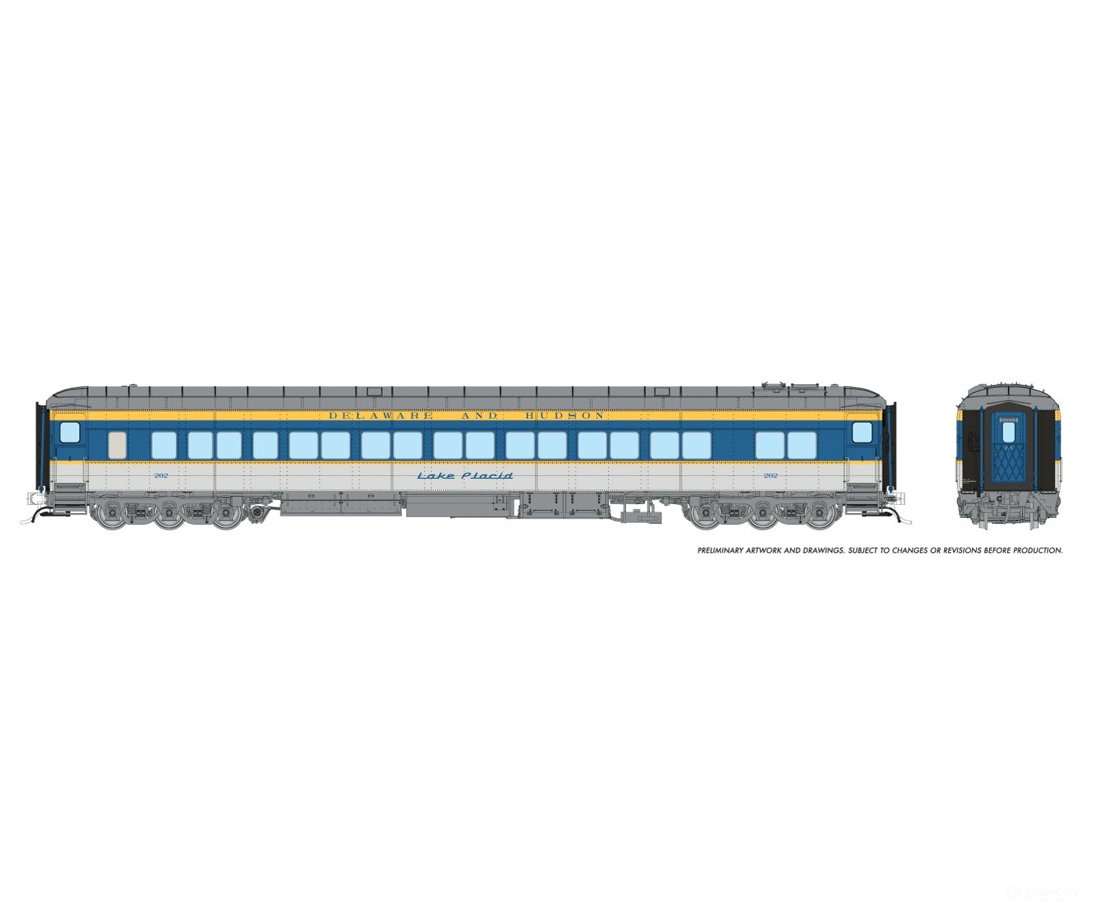 Rapido 125016 Ho Balloon Top Coach: D&H - Blue/Yellow/Gray Scheme: #206 Essex County Passenger Cars