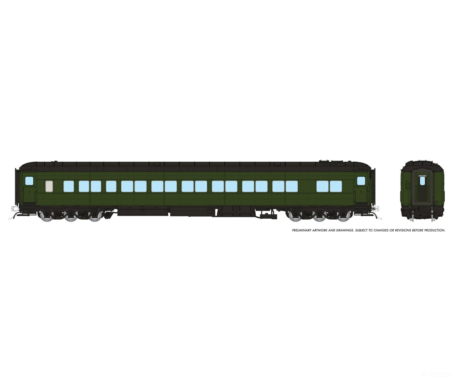 Rapido 125099 Ho Balloon Top Coach: Painted Green Unlettered Passenger Cars