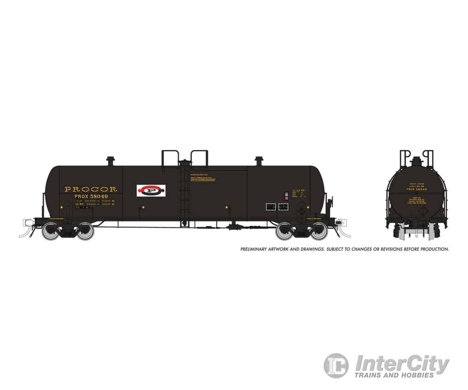 Rapido 135024 Ho Procor 20K Gal Tank Car: Prox - Patched Split P Logo: 6-Pack Freight Cars