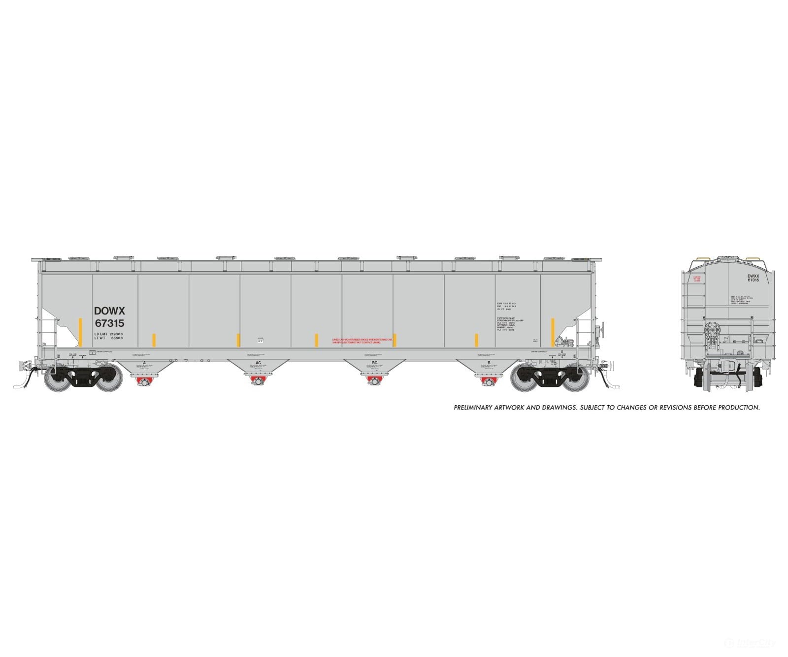 Rapido 136005 HO Trinity 6241cuft Covered Hopper: DOWX (Dow Chemical): 6-Pack Freight Cars
