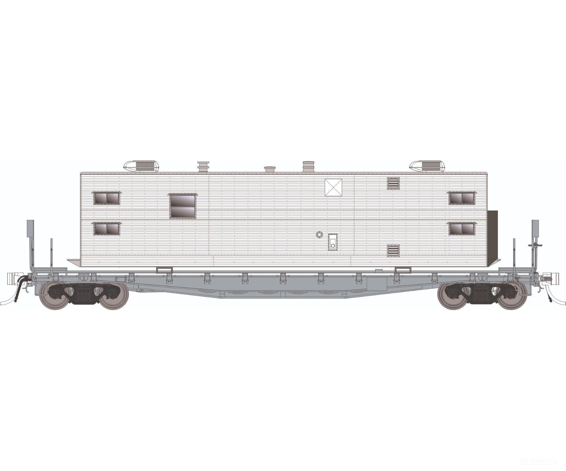 Rapido 138199 HO F30A 50’ Flat Car w/Camp Van: Painted Unlettered: Single Car Freight Cars