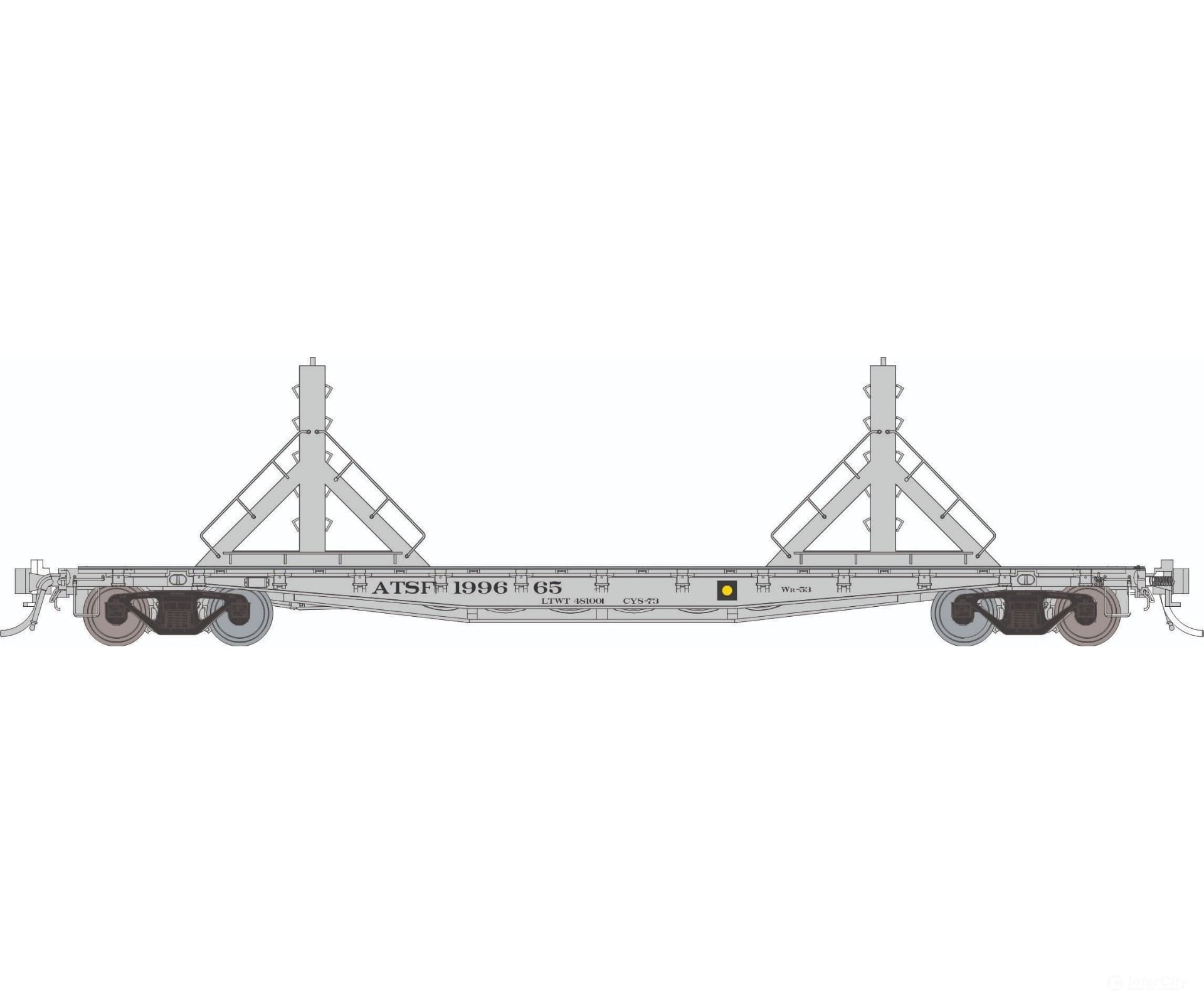 Rapido 138401 HO F30D 50’ Rail Flat Car: ATSF - MOW: 6-Pack Freight Cars