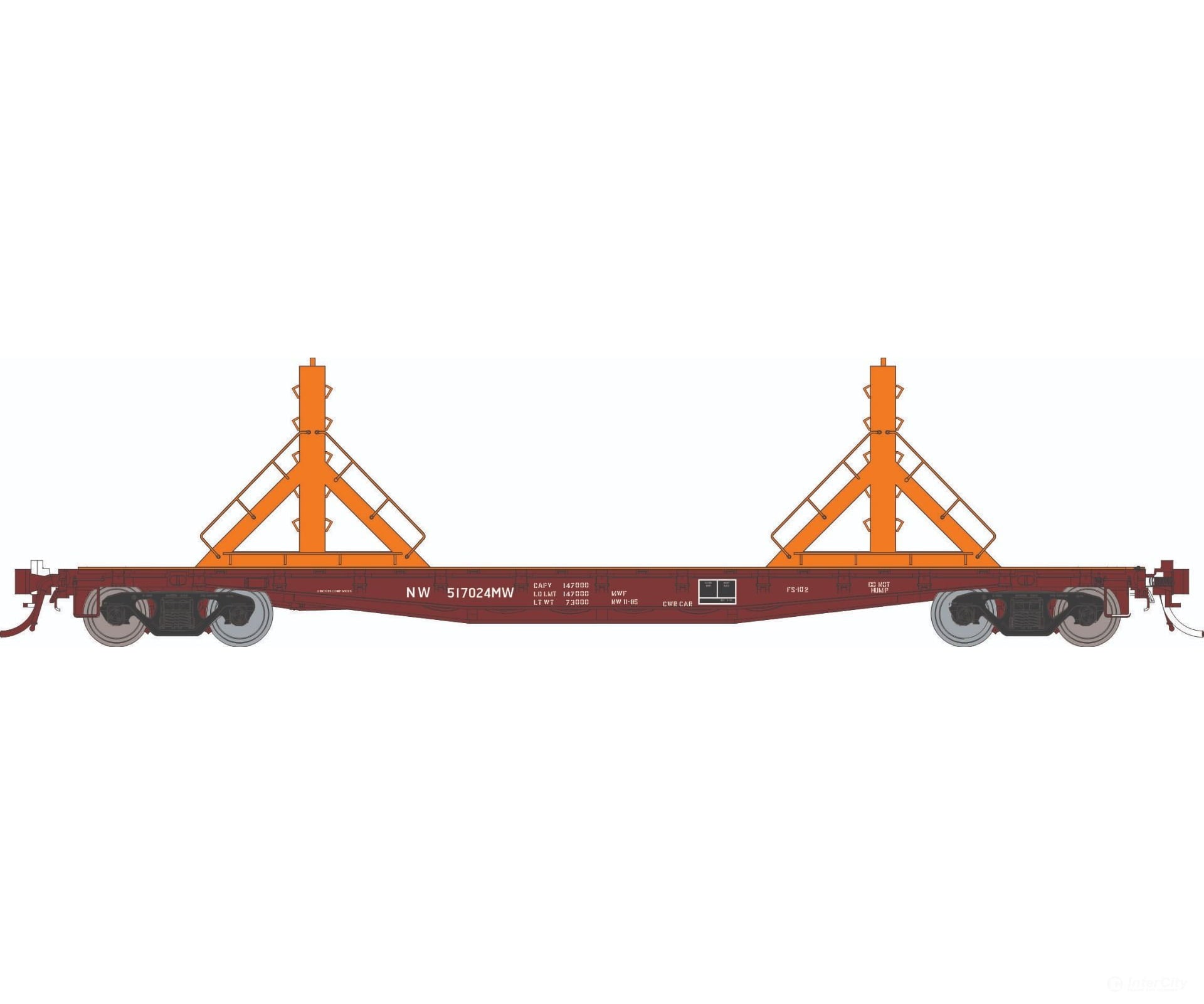 Rapido 138406A HO F30D 50’ Rail Flat Car: N&W - MOW: Single Car Freight Cars
