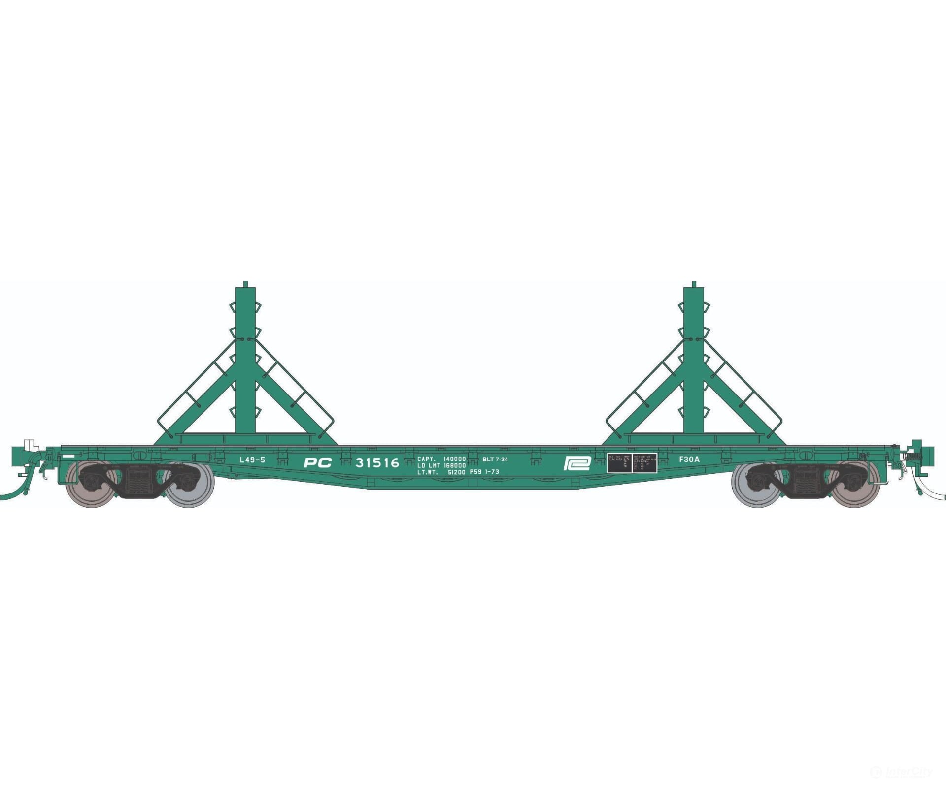Rapido 138407A HO F30D 50’ Rail Flat Car: PC - MOW: Single Car Freight Cars
