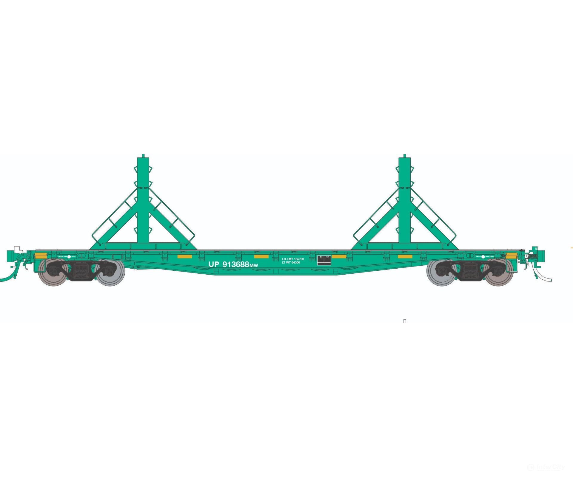 Rapido 138409A HO F30D 50’ Rail Flat Car: UP - MOW: Single Car Freight Cars