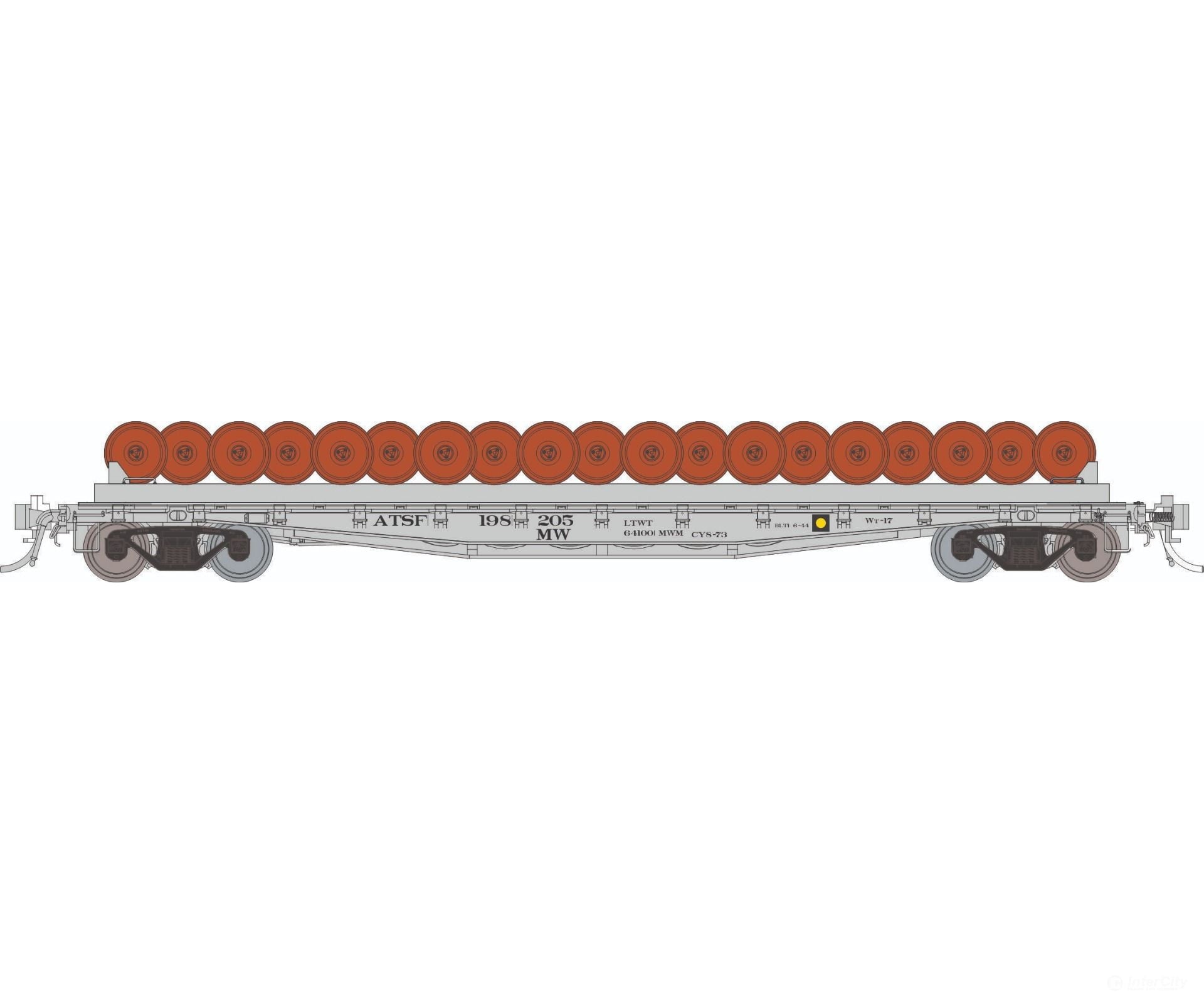Rapido 138501A HO F30D 50’ Wheel Flat Car: ATSF - MOW: Single Car Freight Cars