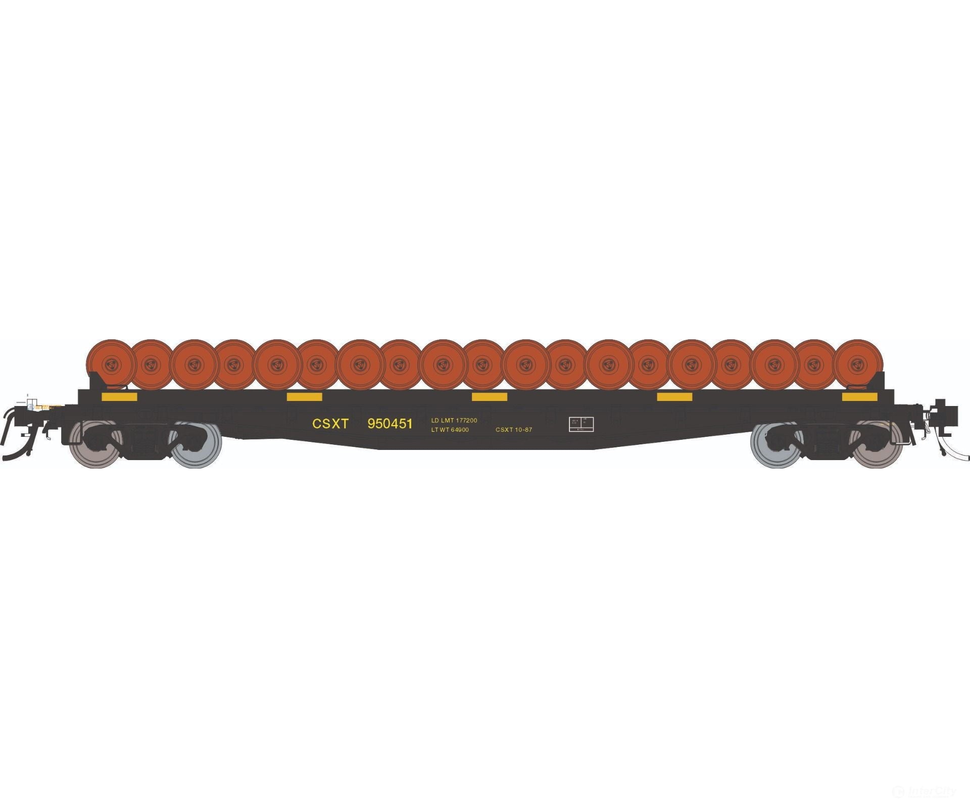 Rapido 138505 HO F30D 50’ Wheel Flat Car: CSX - MOW: 3-Pack Freight Cars