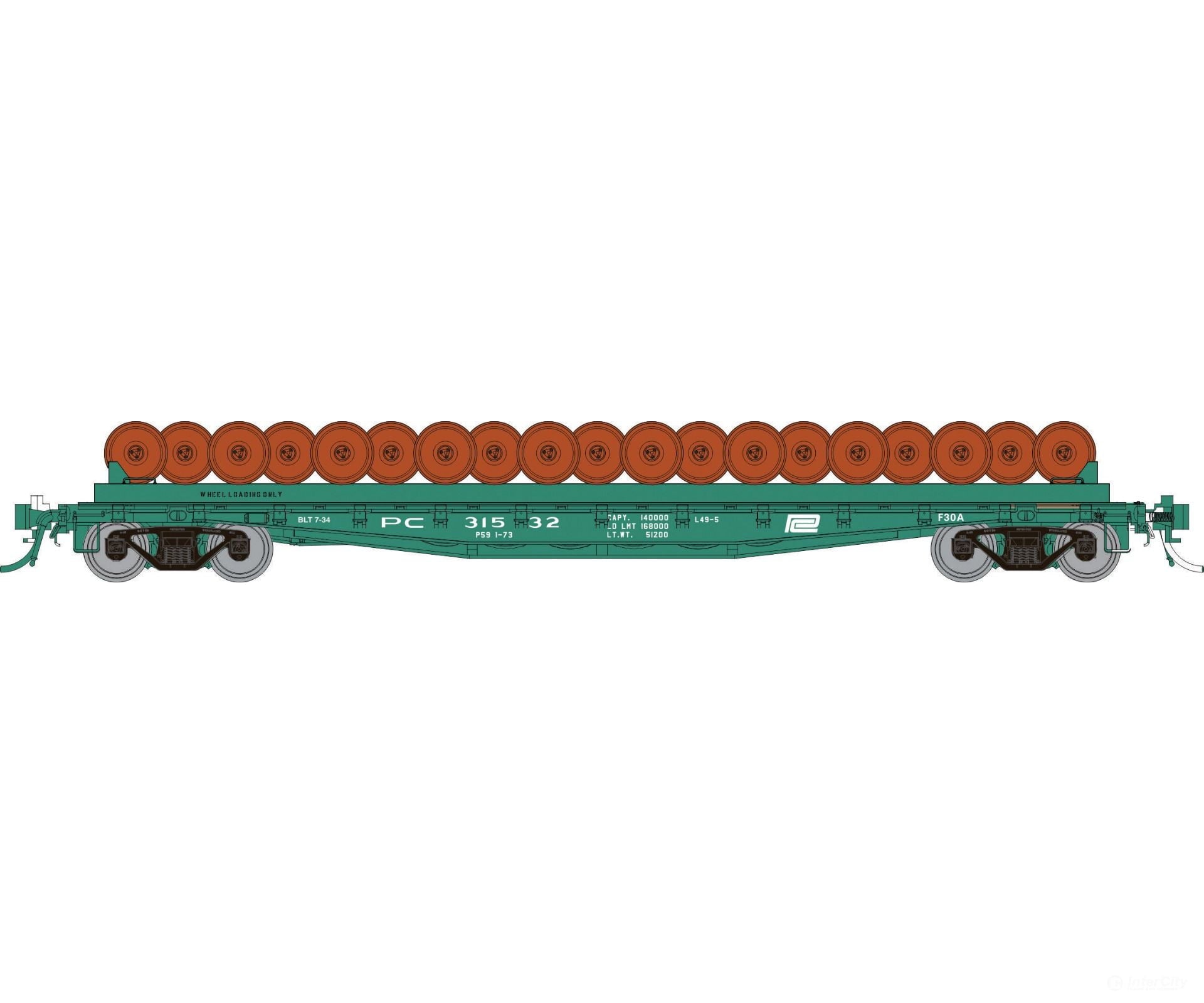 Rapido 138506A HO F30D 50’ Wheel Flat Car: PC - MOW: Single Car Freight Cars