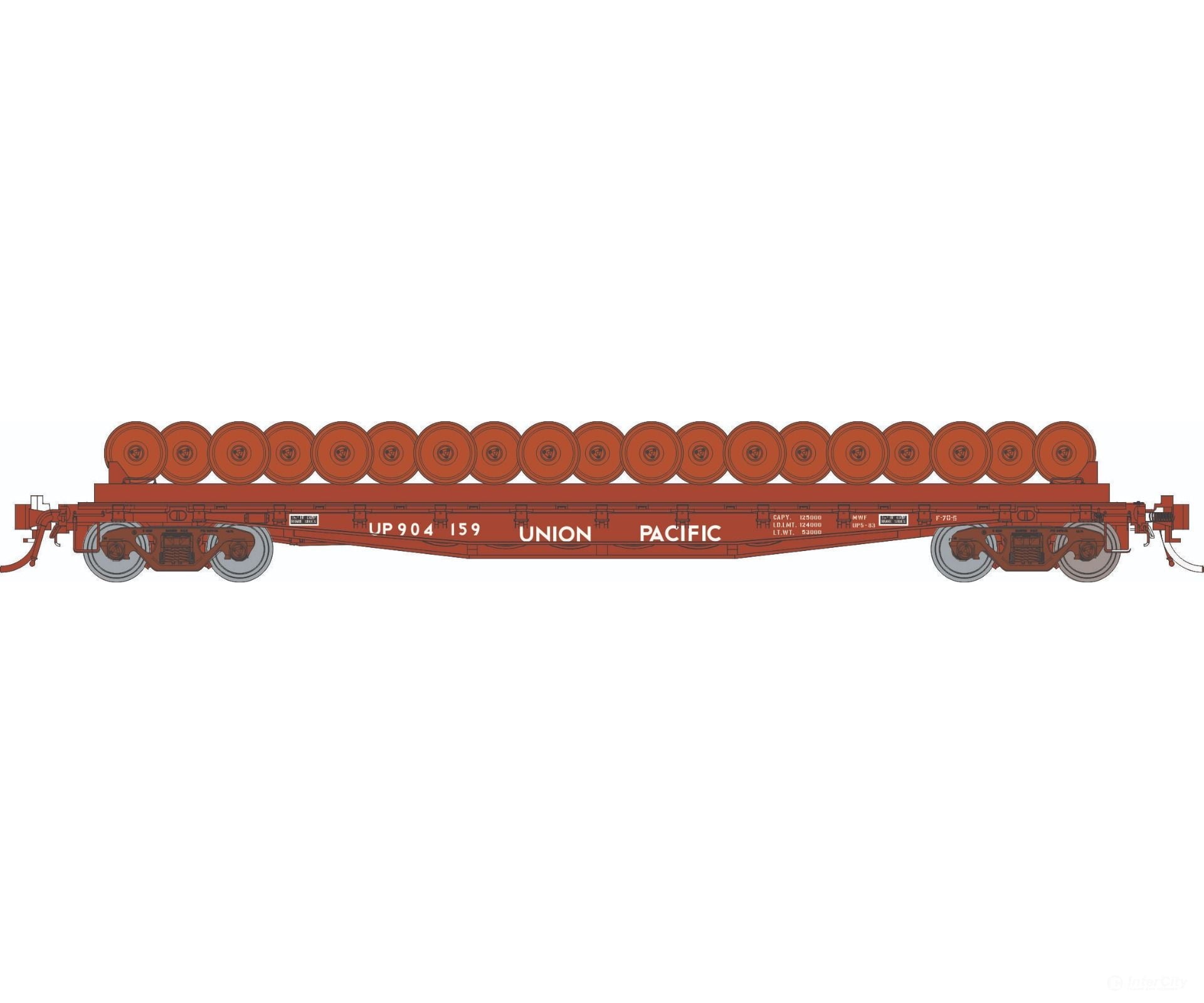 Rapido 138508A HO F30D 50’ Wheel Flat Car: UP - MOW: Single Car Freight Cars