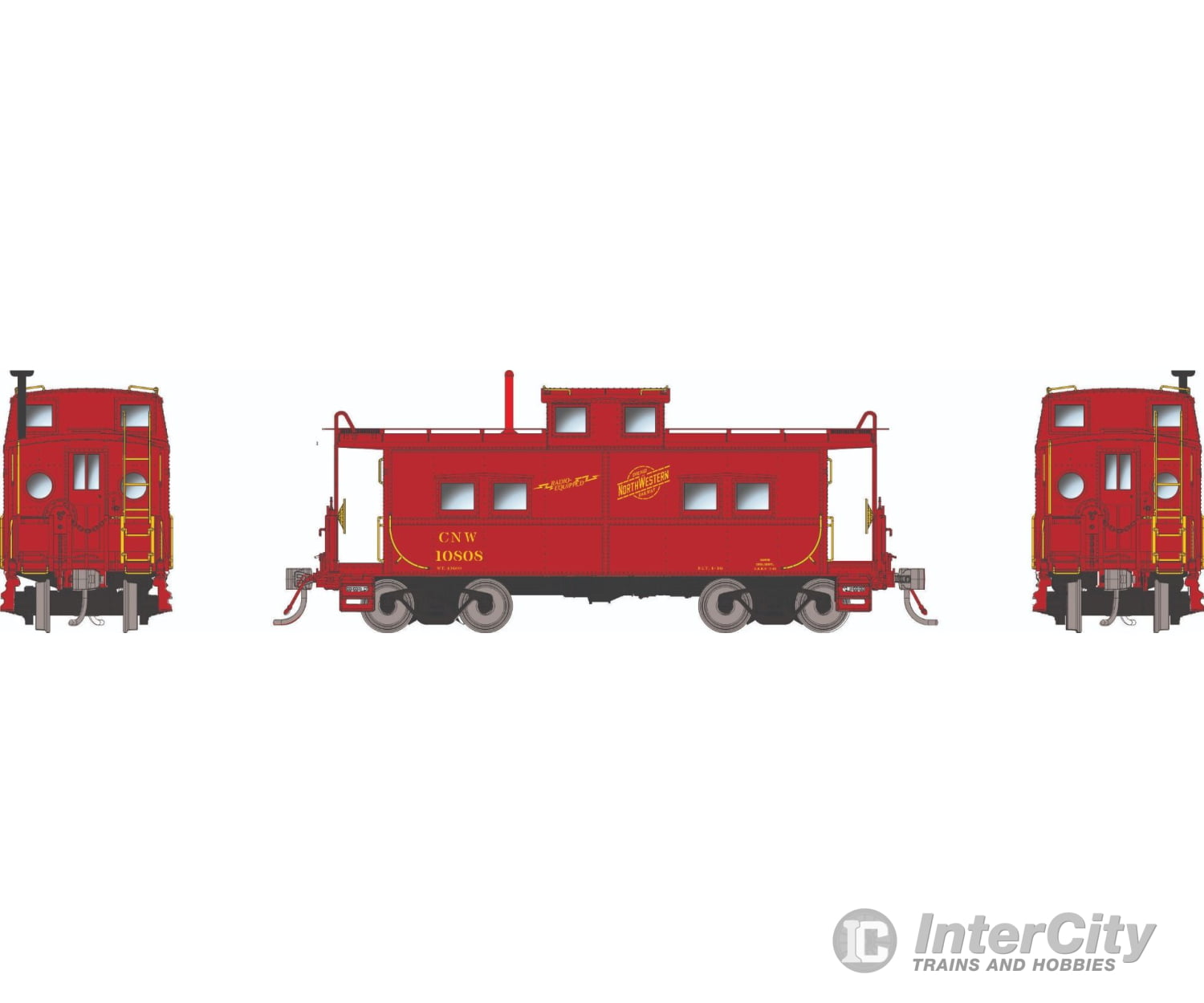 Rapido 144101 HO Northeastern-style Caboose w/ porthole windows: C&NW - Red Scheme: #10807 Freight Cars