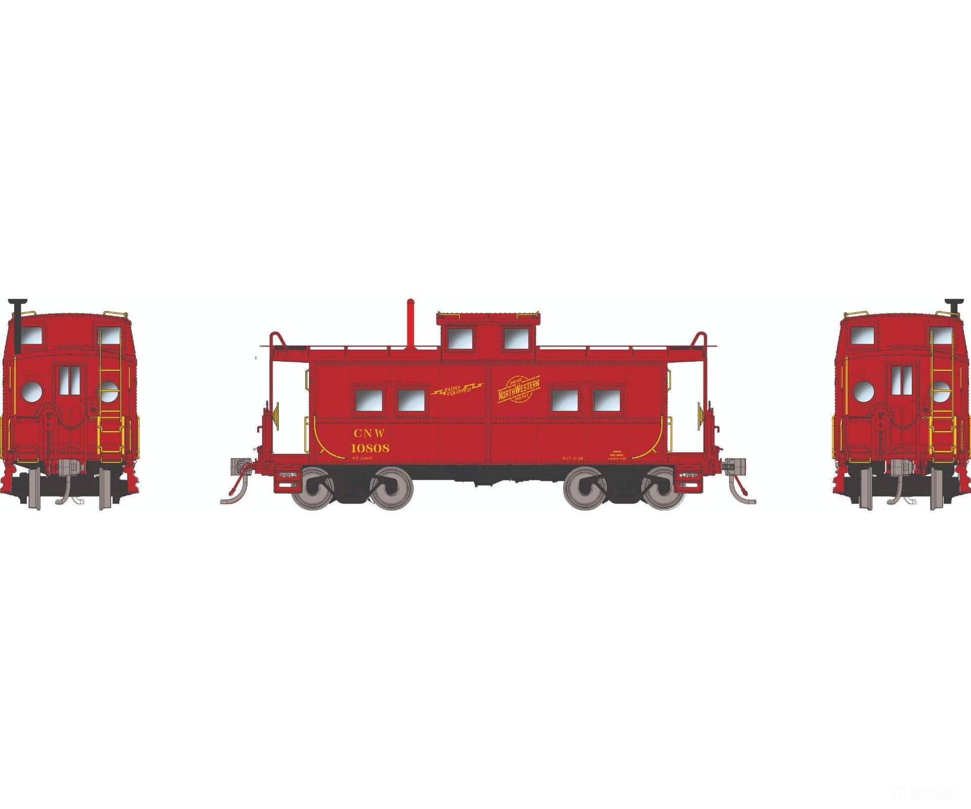 Rapido 144102 HO Northeastern-style Caboose w/ porthole windows: C&NW - Red Scheme: #10808 Freight Cars