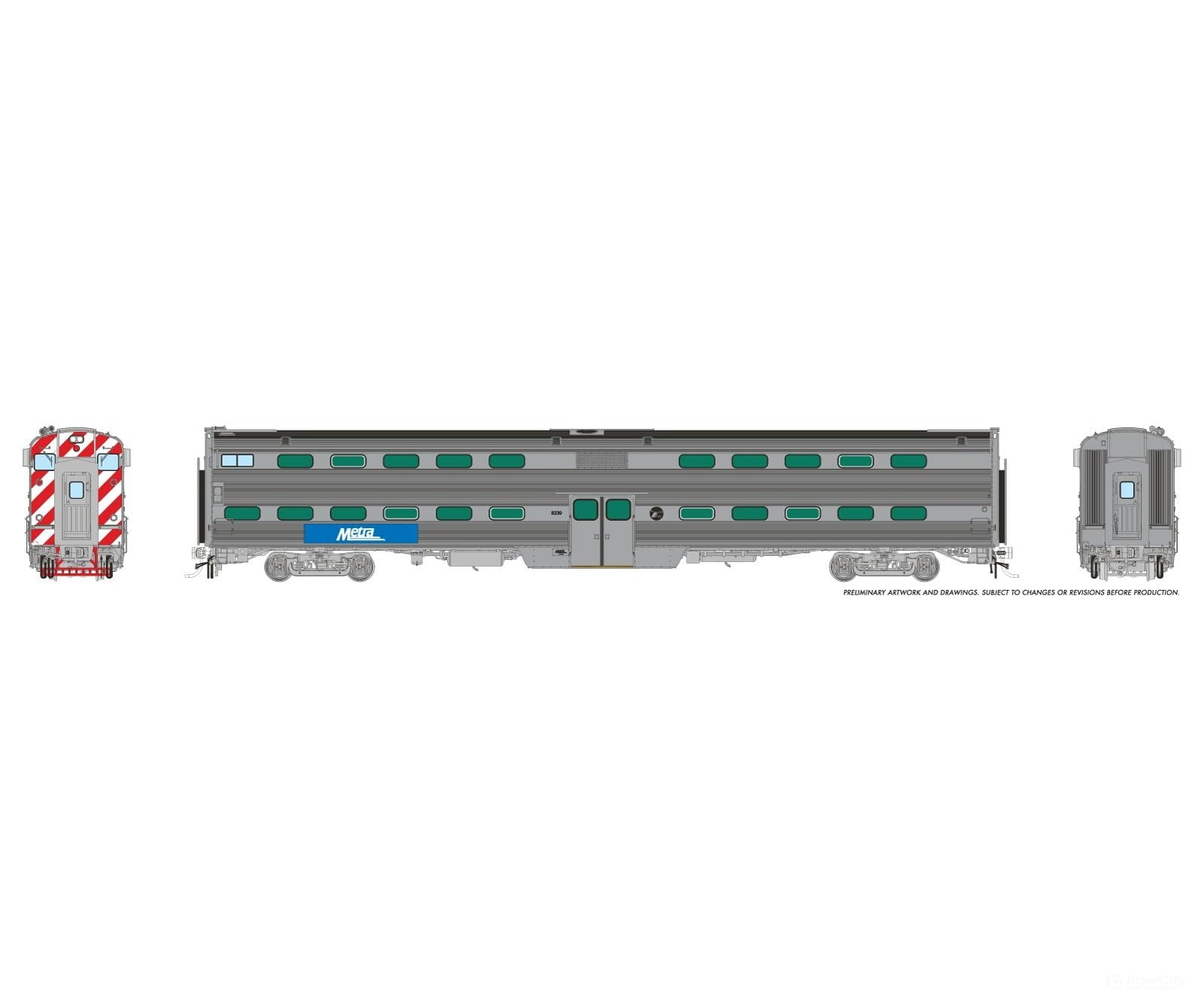 Rapido 145028 HO Gallery Commuter Car: Metra - Modern Logo: Set #2 (Cab: 8274 Coaches: 7310 7348) Passenger Cars