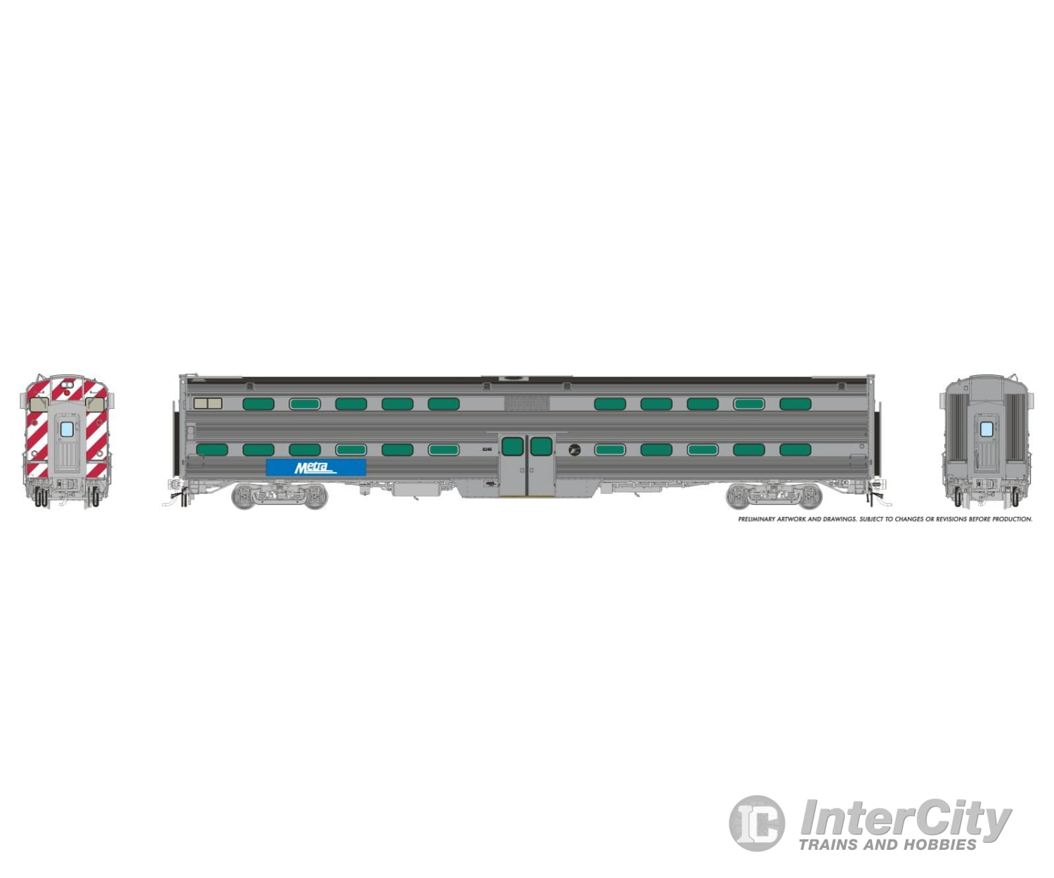 Rapido 145036 HO Gallery Commuter Car: Metra - Modern Logo Dummy Cab w/Windows: #8246 Passenger Cars
