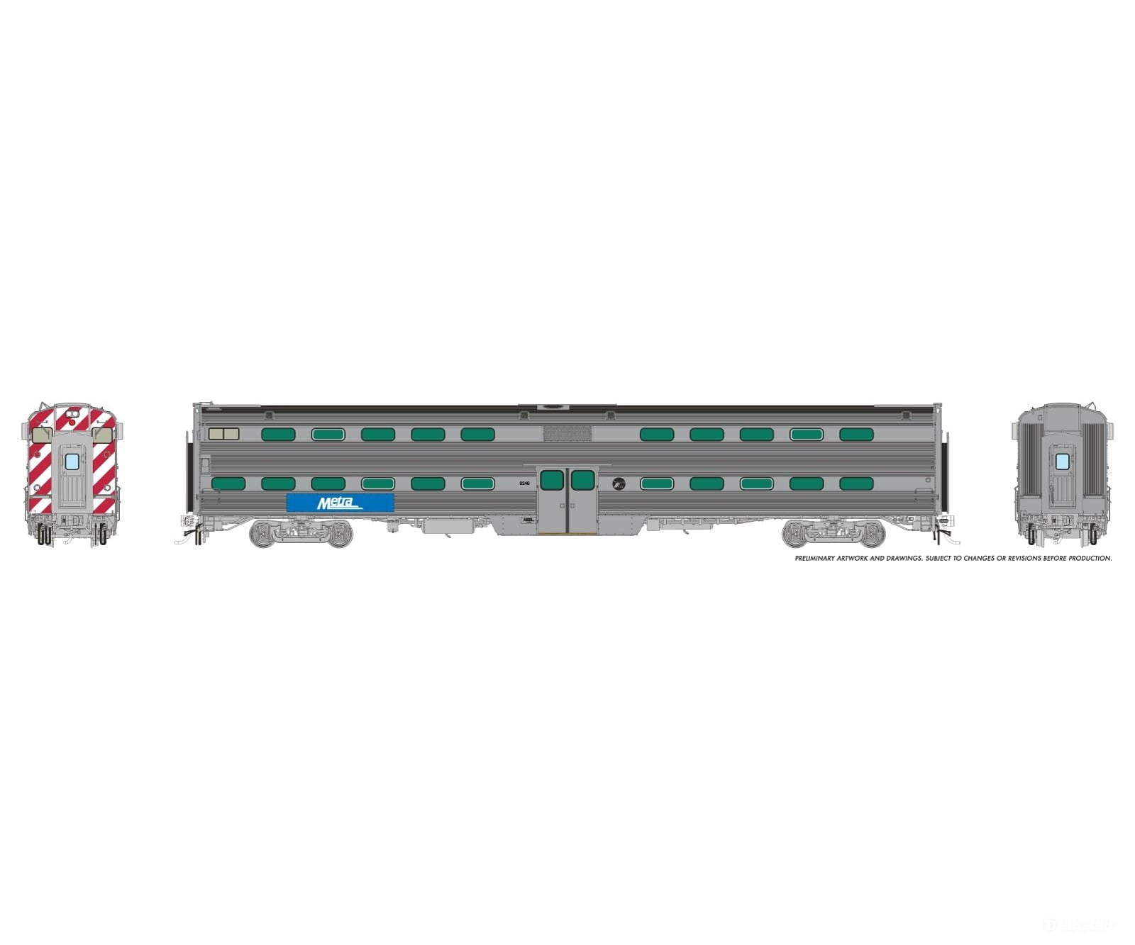 Rapido 145036 HO Gallery Commuter Car: Metra - Modern Logo Dummy Cab w/Windows: #8246 Passenger Cars