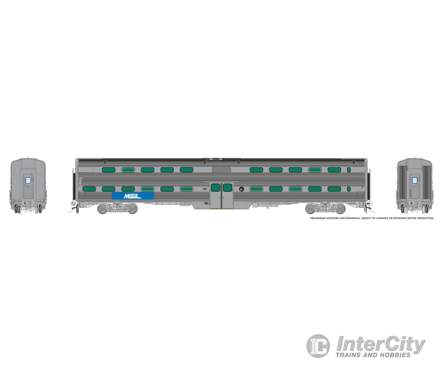 Rapido 145038 HO Gallery Commuter Car: Metra - Modern Logo Dummy Cab w/o Windows: #8205 Passenger Cars