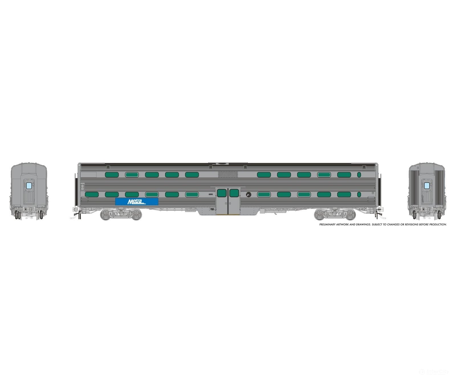 Rapido 145039 HO Gallery Commuter Car: Metra - Modern Logo Dummy Cab w/o Windows: #8210 Passenger Cars