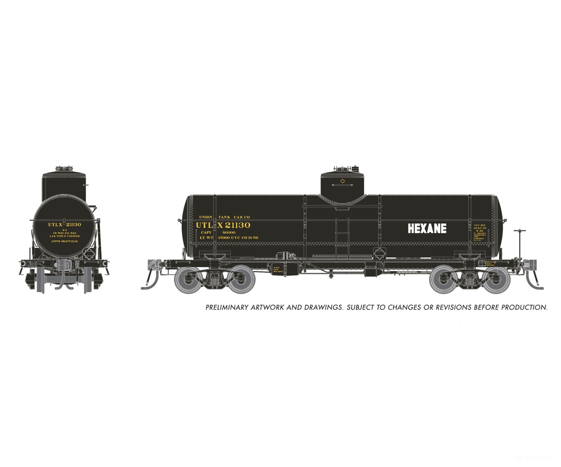 Rapido 159108A HO Union X-3 8K gal Tankcar: UTLX - Hexane: Single Car Freight Cars