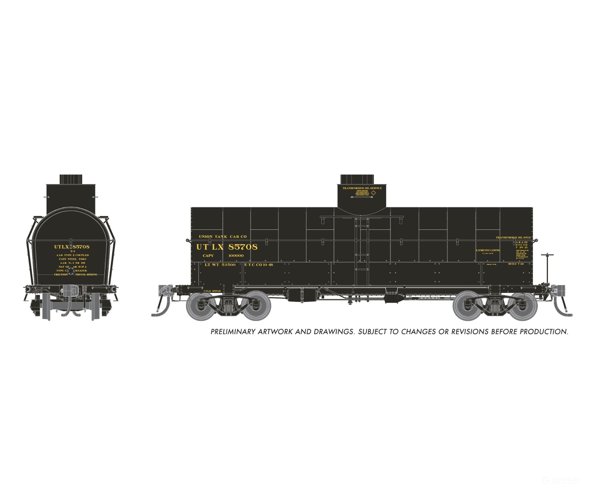 Rapido 159301A HO Union X-3 ’Breadbox’ Tankcar: UTLX - Late 1930s Scheme: Single Car Freight Cars