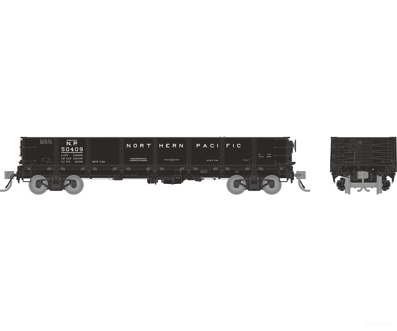 Rapido 163002 HO 40’ Drop Bottom Gondola: NP - 1940 Scheme - 6-Pack #2 Freight Cars