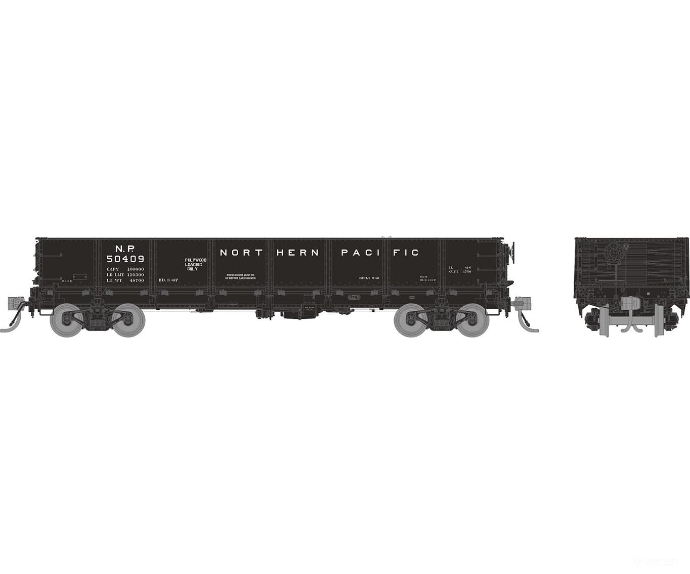 Rapido 163009 HO 40’ Drop Bottom Gondola: NP - Pulpwood - 6-Pack #1 Freight Cars