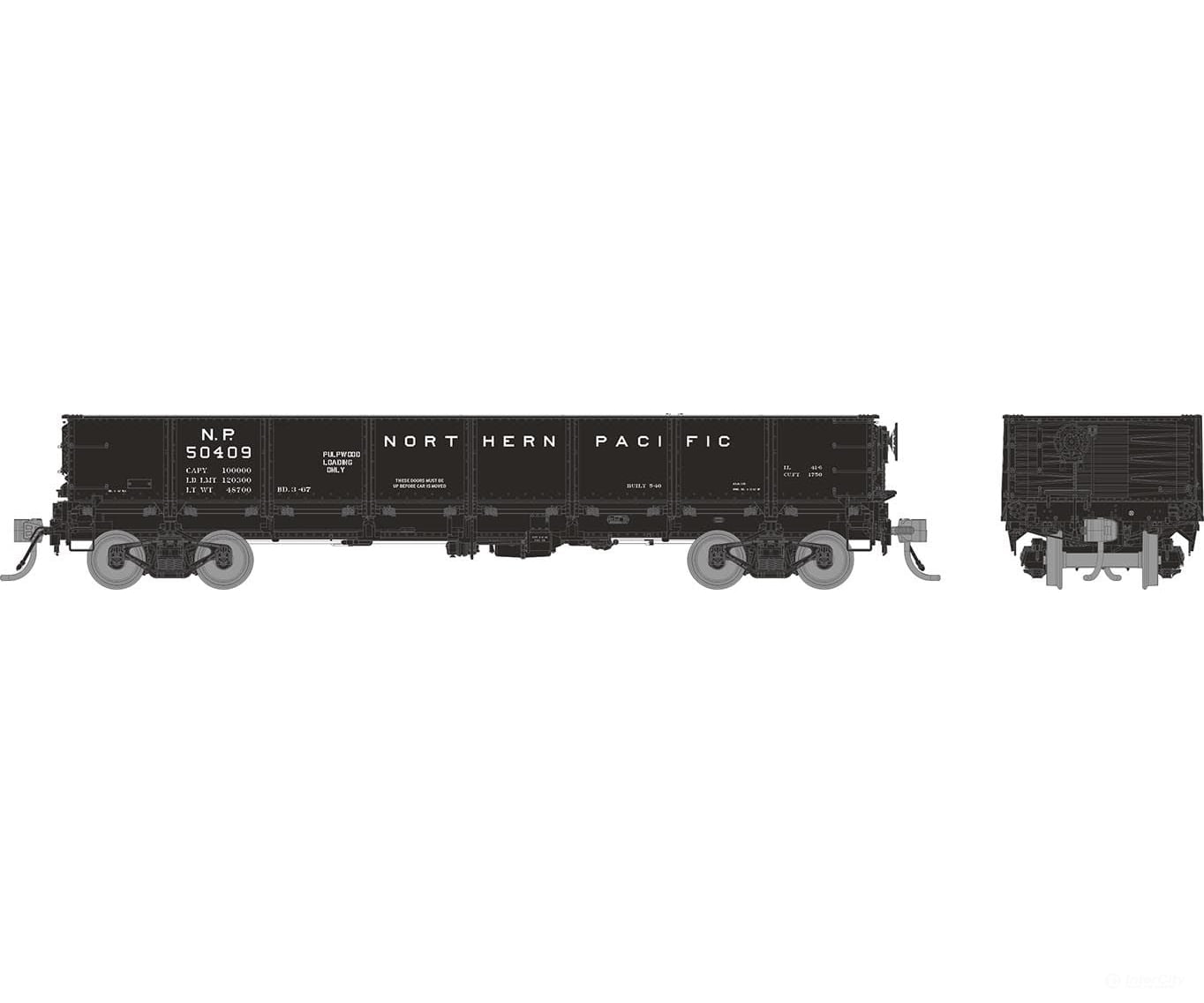 Rapido 163009A HO 40’ Drop Bottom Gondola: NP - Pulpwood - Single Car #1 Freight Cars