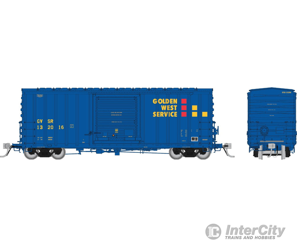 Rapido 164003 HO PC&F B-100-32 Boxcar: Golden West Service (GVSR): 3-Pack Freight Cars