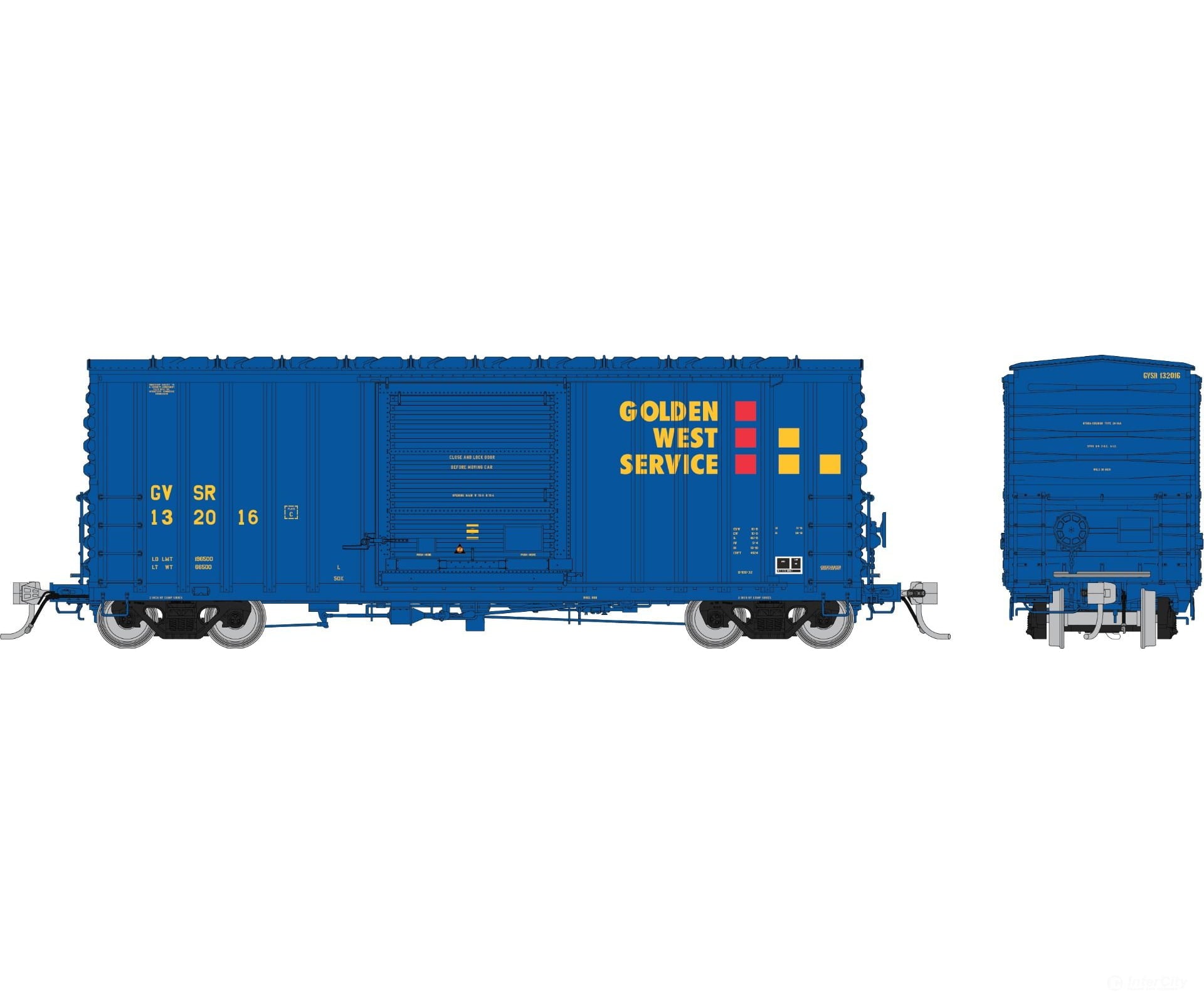 Rapido 164003A HO PC&F B-100-32 Boxcar: Golden West Service (GVSR): Single Car Freight Cars