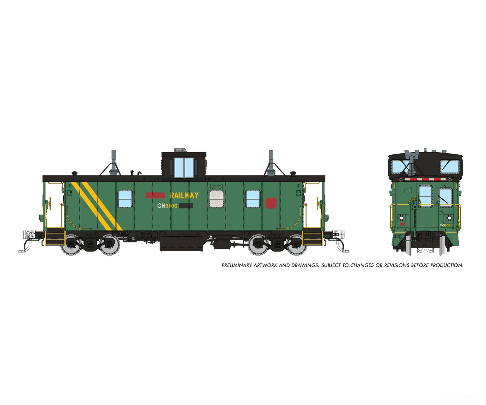 Rapido 166038 HO HS Caboose: CN - Patched ex-OCR exx-DEVCO: #9106 - Freight Cars