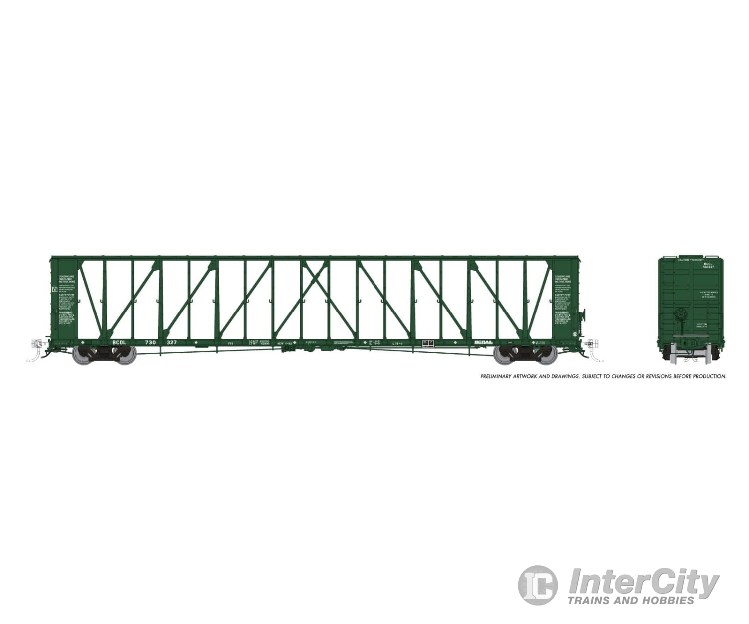 Rapido 174008A HO NSC Centerbeam Flatcar: BC Rail - Green: Single Car #2 Freight Cars