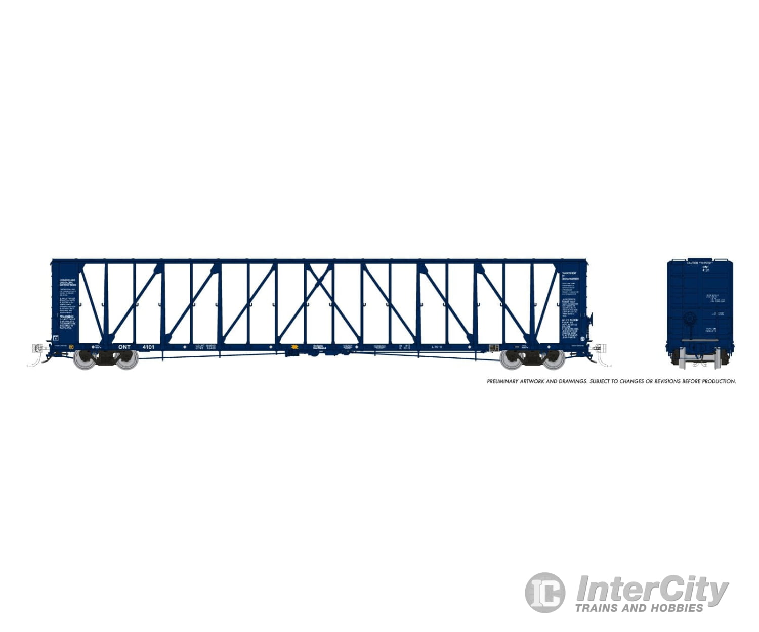 Rapido 174013A HO NSC Centerbeam Flatcar: Ontario Northland - Blue: Single Car Freight Cars