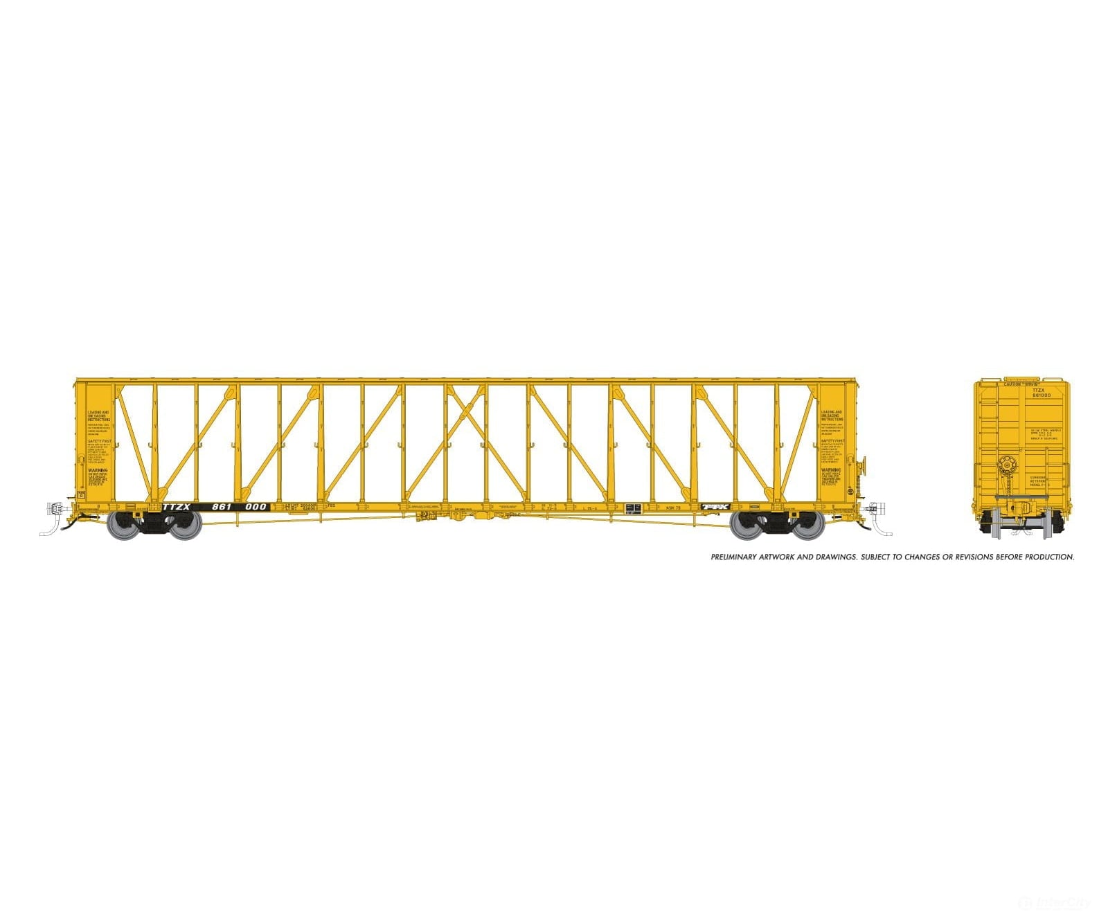 Rapido 174014A HO NSC Centerbeam Flatcar: Trailer Train (TTZX) - Early Ribbed Deck: Single Car Freight Cars