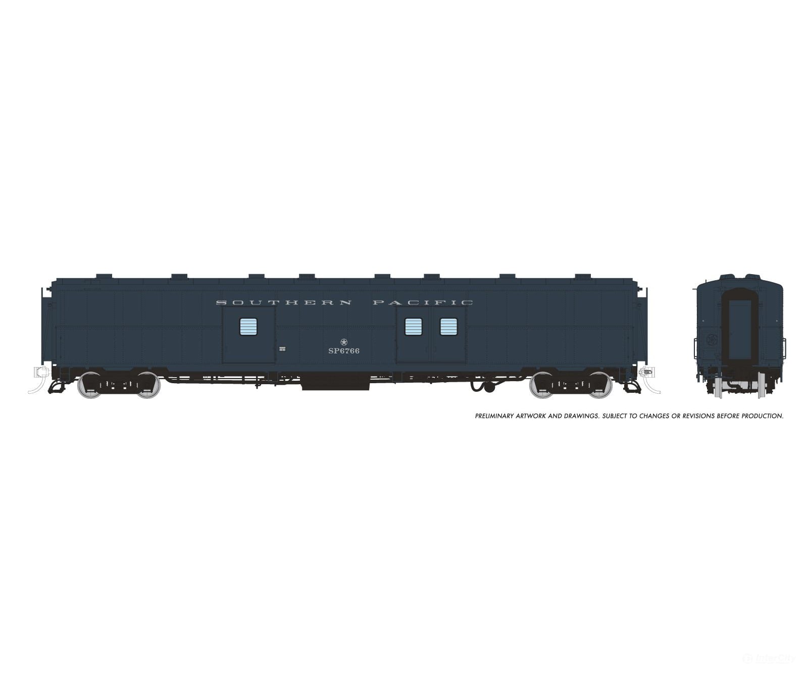 Rapido 176001 HO PC&F Econo Baggage: Southern Pacific Baggage/Messenger - Early Doors: #6766 Passenger Cars