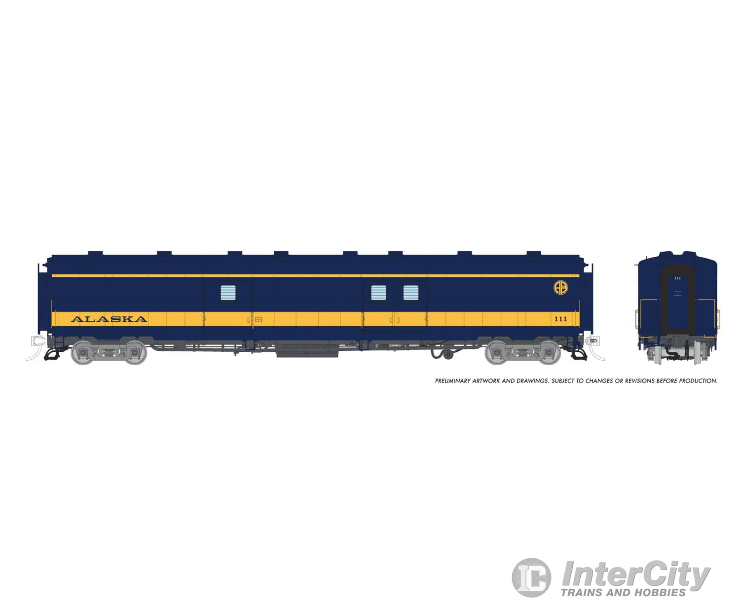 Rapido 176024 HO PC&F Econo Baggage Power Car: Alaska RR with sound: #111 Passenger Cars