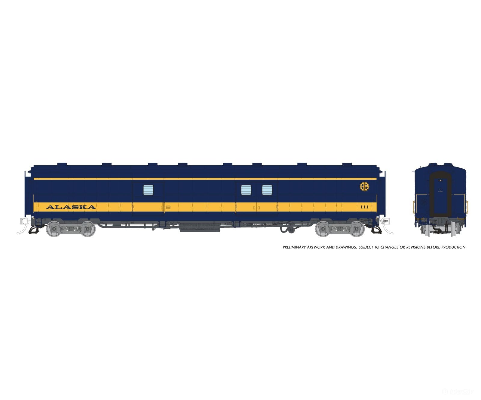Rapido 176024 HO PC&F Econo Baggage Power Car: Alaska RR with sound: #111 Passenger Cars