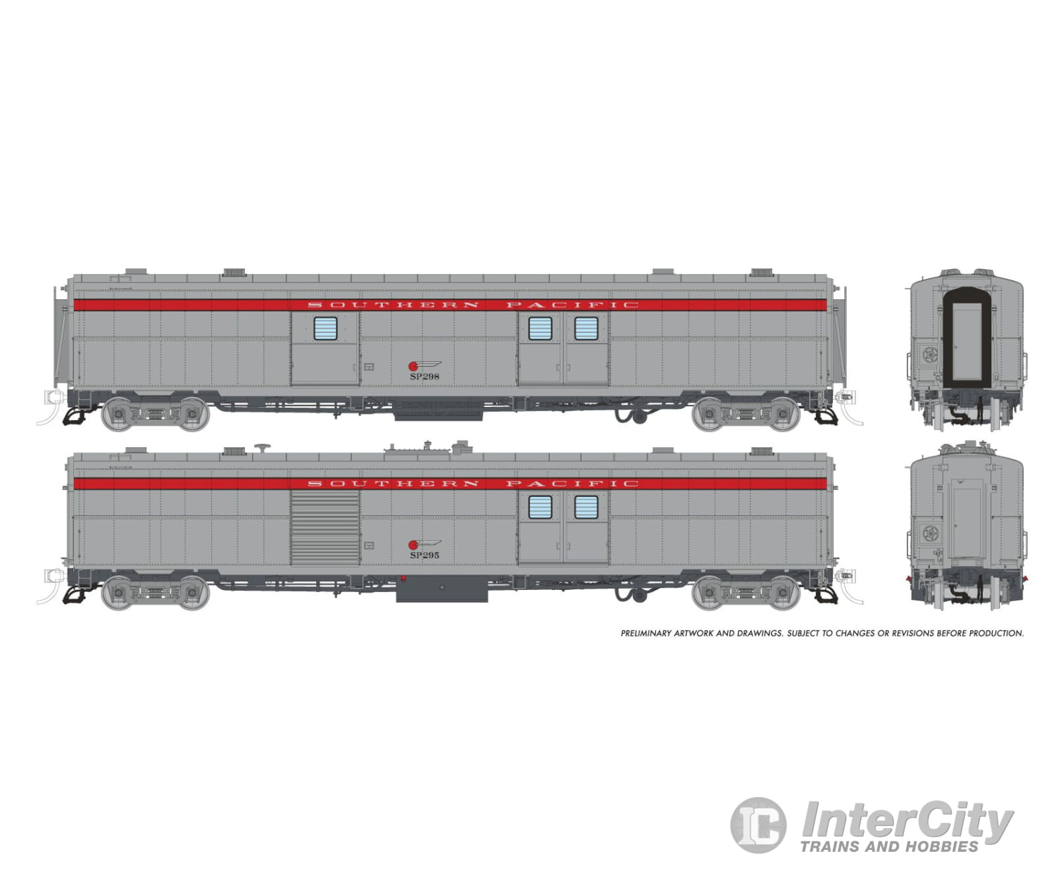 Rapido 176029 HO Business Set: Econo Baggage + Power Car w/ Snd - Scarlet Stripe: #298 + 295 Passenger Cars