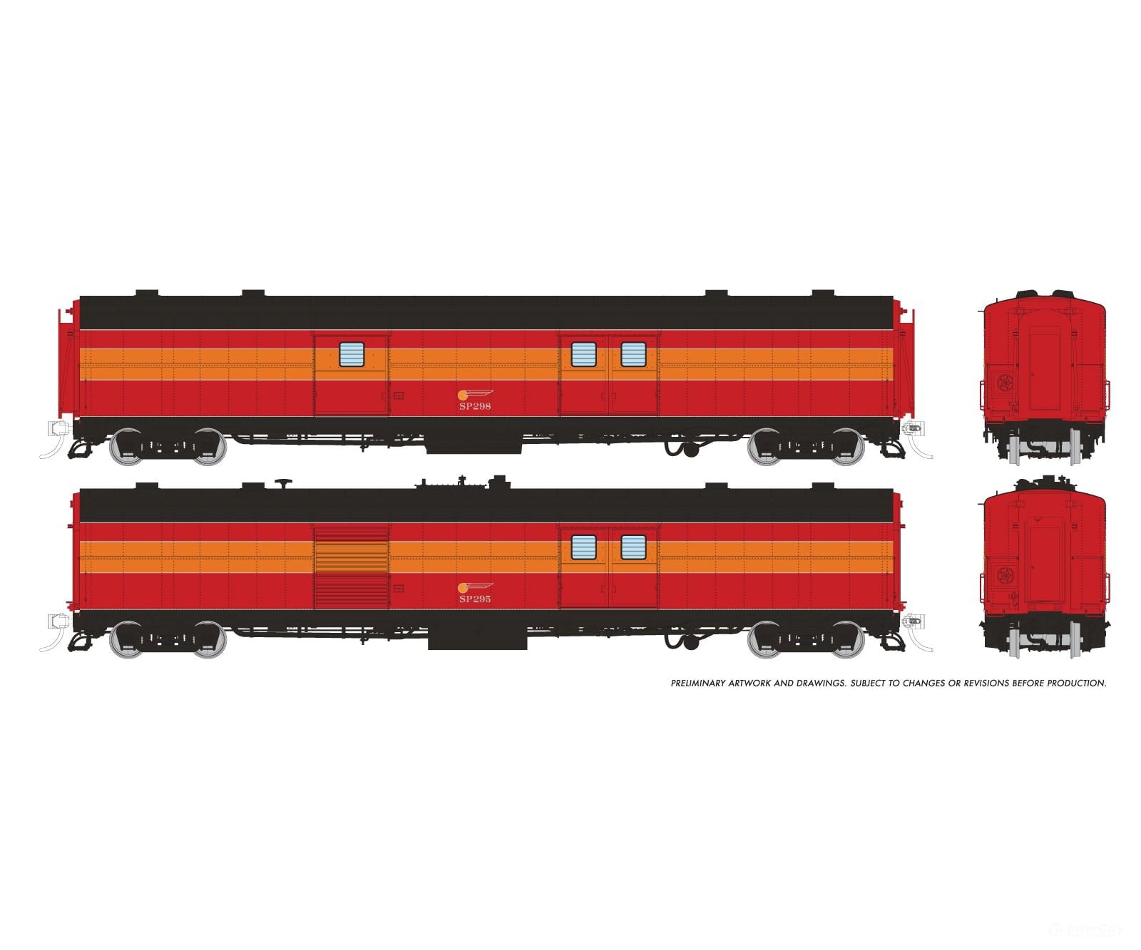 Rapido 176030 HO Business Set: Econo Baggage + Power Car w/ Snd - Daylight Scheme: #298 + 295 Passenger Cars
