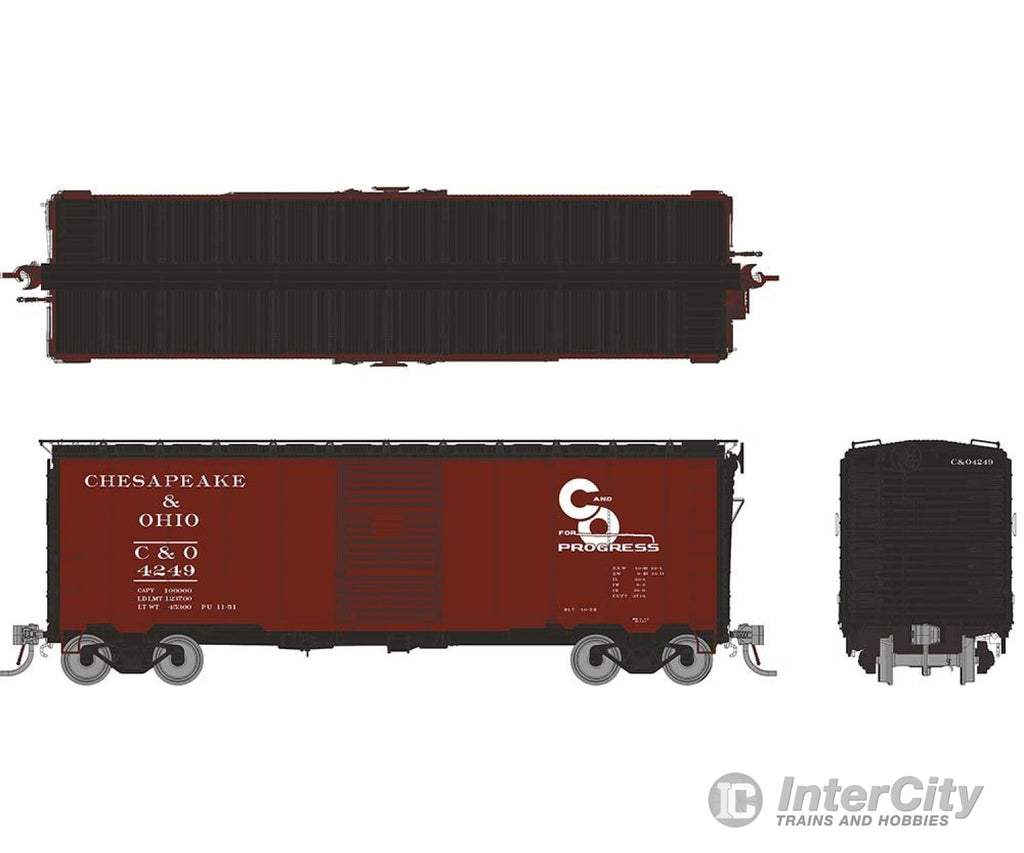 Rapido 180001 HO 1937 AAR 40’ Boxcar - Square corner: C&O: 6-Pack Freight Cars