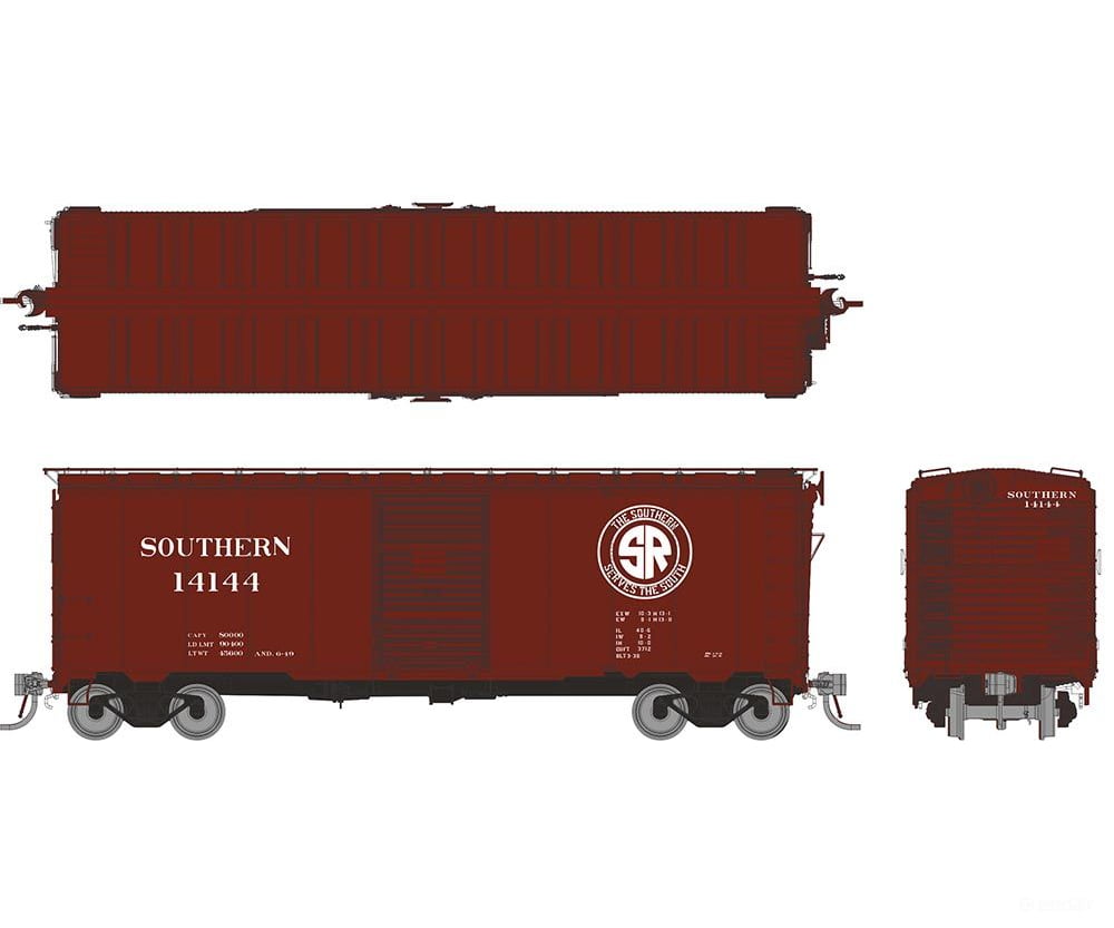 Rapido 180003A HO 1937 AAR 40’ Boxcar - Square corner: Southern: Single Car Freight Cars