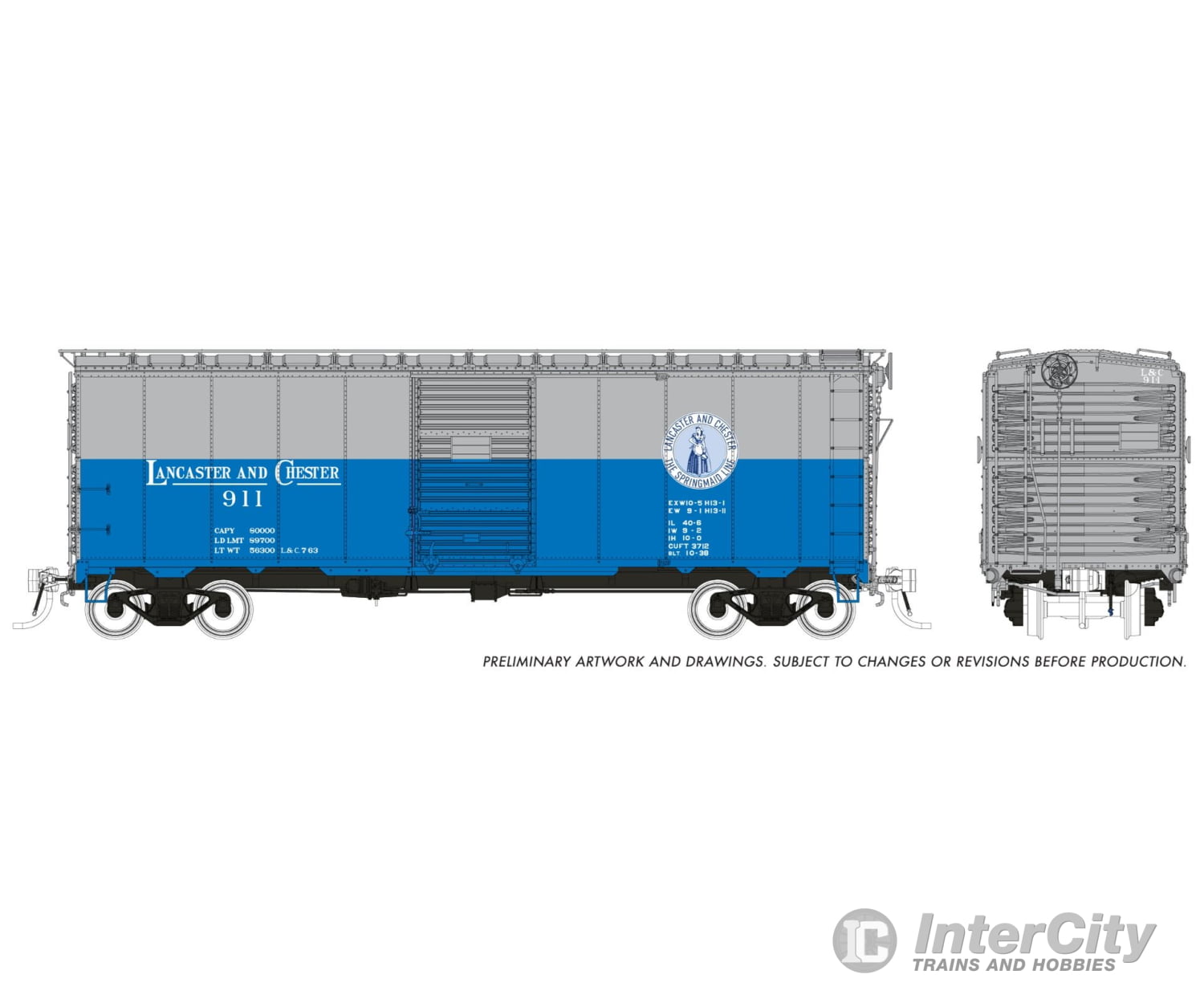 Rapido 180006 HO 1937 AAR 40’ Boxcar - Square corner: L&C - Blue & Grey Scheme: 6-Pack Freight Cars