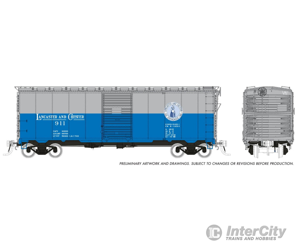 Rapido 180006A HO 1937 AAR 40’ Boxcar - Square corner: L&C - Blue & Grey Scheme: Single Car Freight Cars