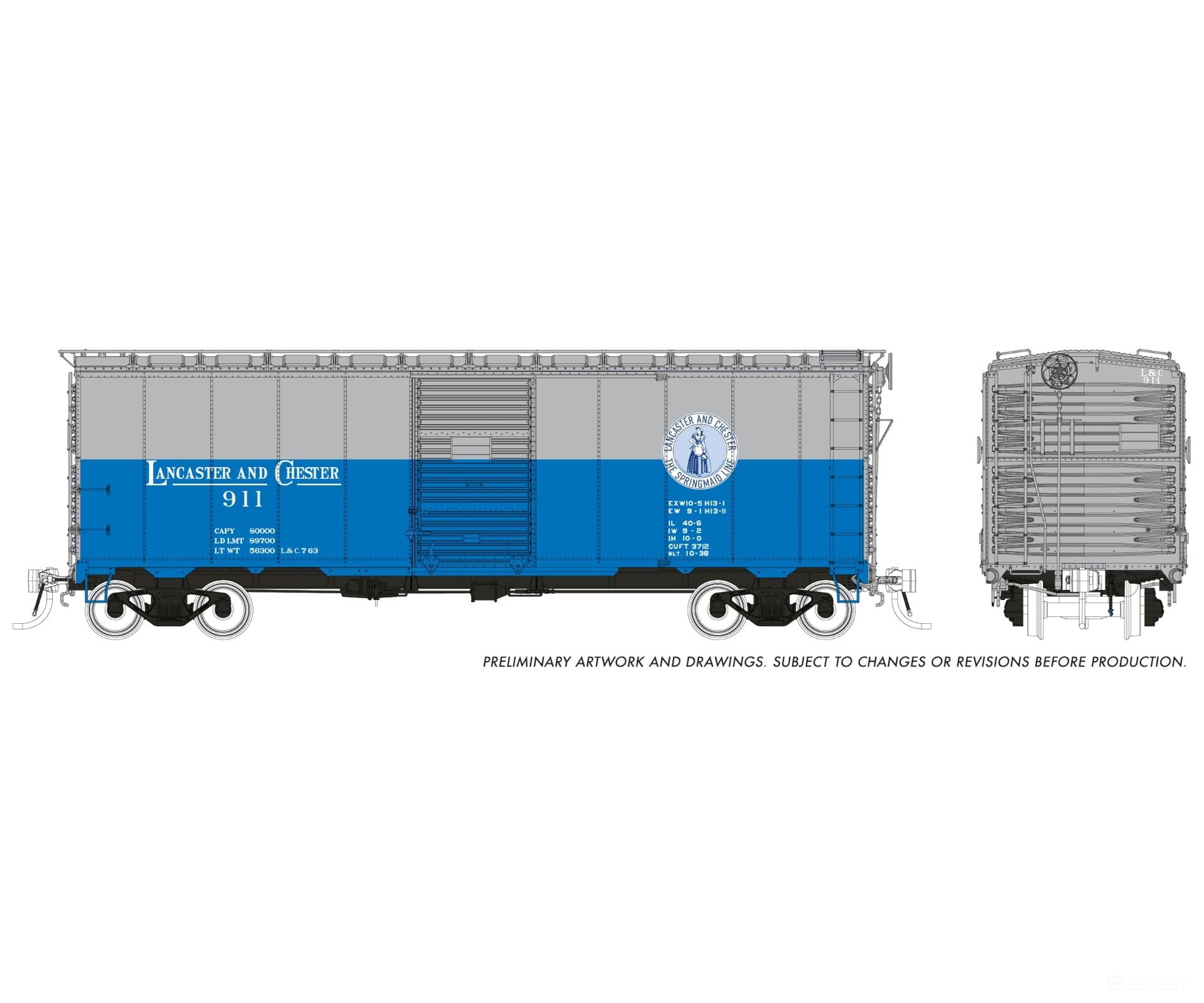Rapido 180006A HO 1937 AAR 40’ Boxcar - Square corner: L&C - Blue & Grey Scheme: Single Car Freight Cars