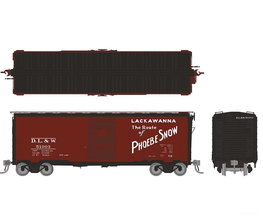 Rapido 181002A HO 1937 AAR 40’ Boxcar - Round corner: DL&W - Phoebe Snow: Single Car Freight Cars