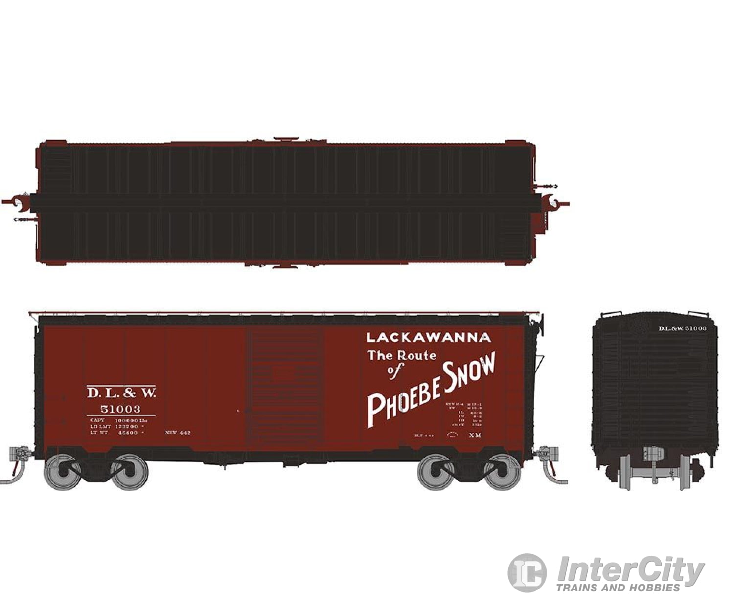 Rapido 181002A HO 1937 AAR 40’ Boxcar - Round corner: DL&W - Phoebe Snow: Single Car Freight Cars