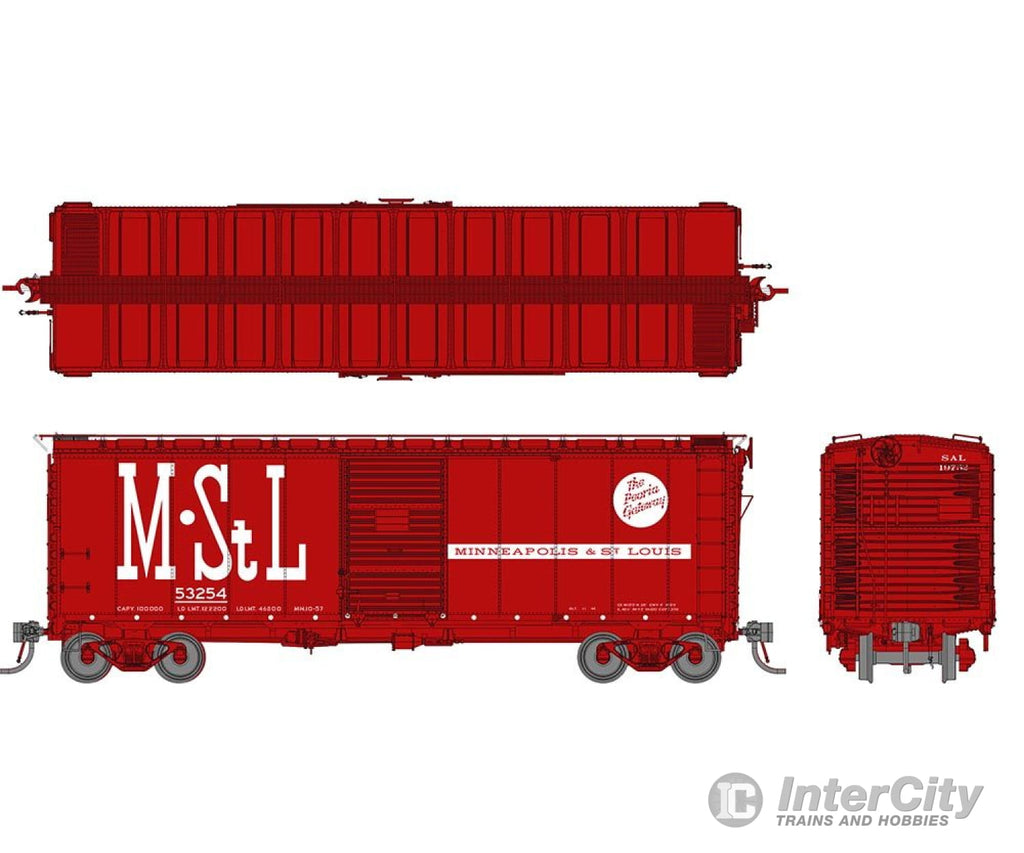 Rapido 181004 HO 1937 AAR 40’ Boxcar - Round corner: M&StL - Red: 6-Pack Freight Cars