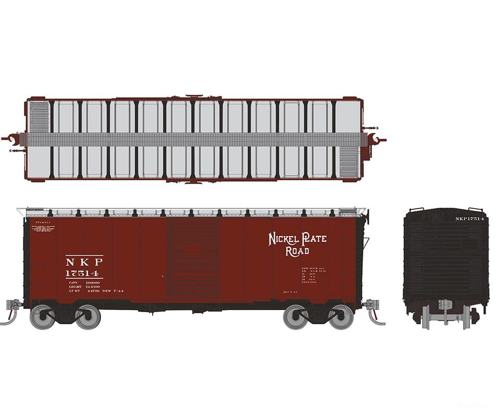 Rapido 181006 HO 1937 AAR 40’ Boxcar - Round corner: NKP: 6-Pack Freight Cars