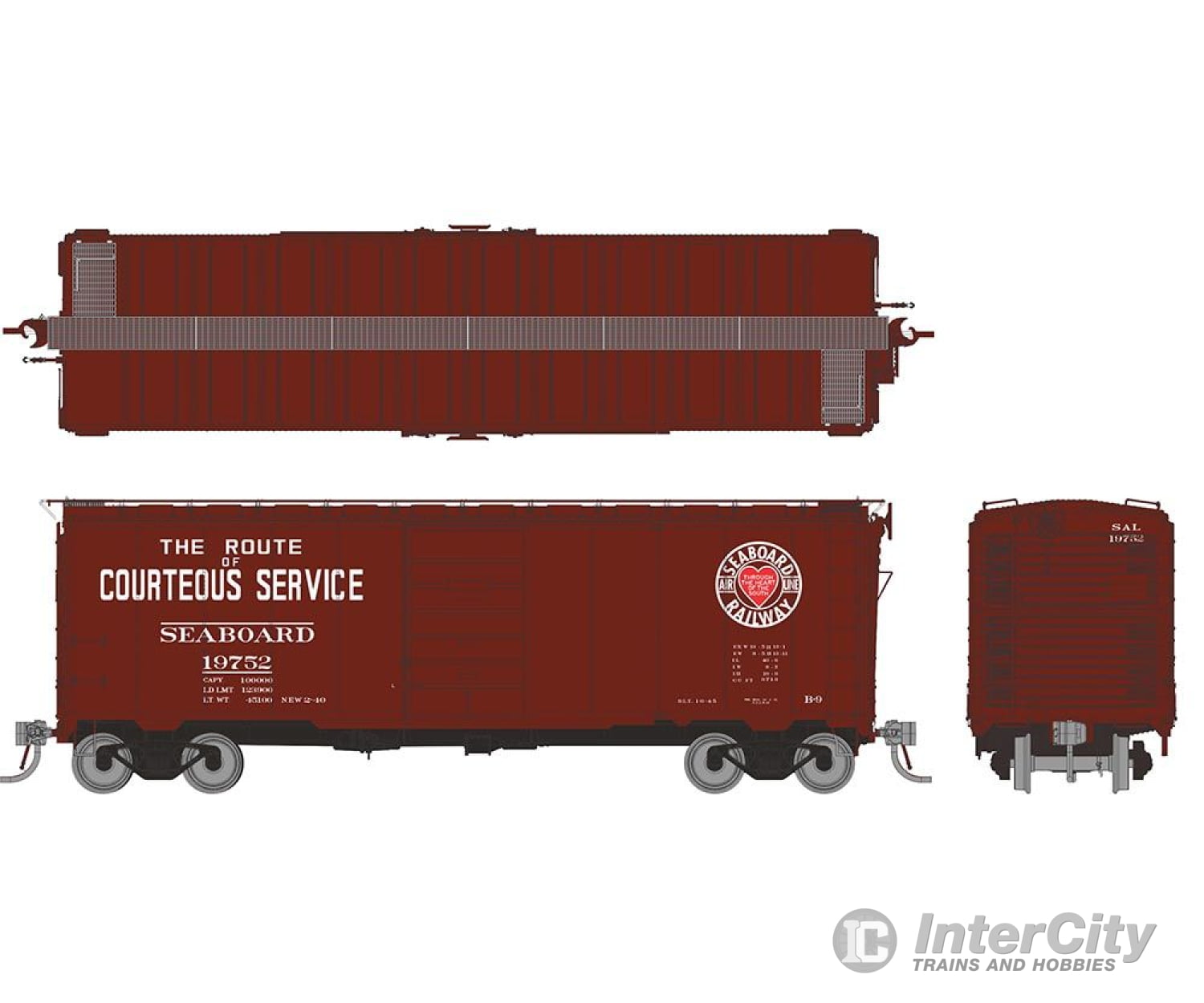 Rapido 181008A HO 1937 AAR 40’ Boxcar - Round corner: Seaboard: Single Car Freight Cars