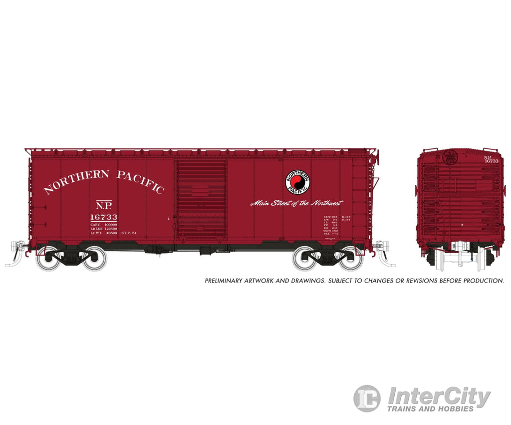 Rapido 181009 HO 1937 AAR 40’ Boxcar - Round corner: NP - Main Street Scheme: 6-Pack Freight Cars