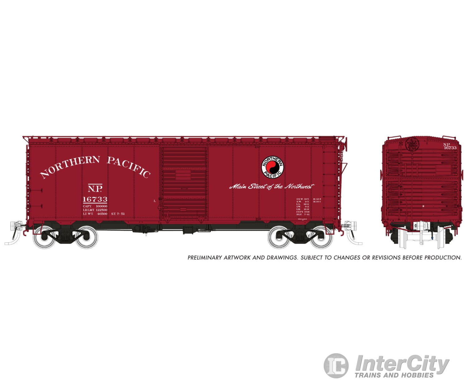 Rapido 181009A HO 1937 AAR 40’ Boxcar - Round corner: NP - Main Street Scheme: Single Car Freight Cars