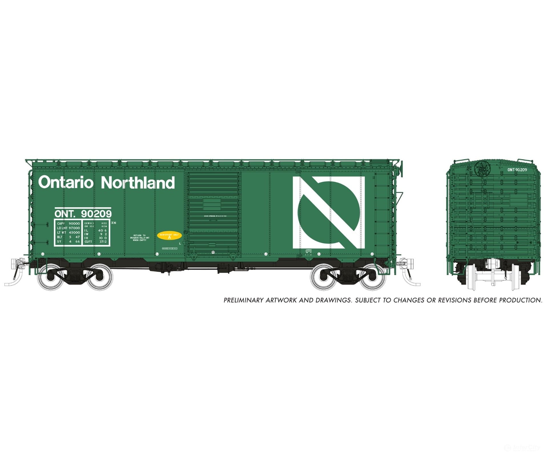 Rapido 182002A HO 1937 AAR 40’ Boxcar: Ontario Northland - Progressive Scheme: Single Car Freight Cars